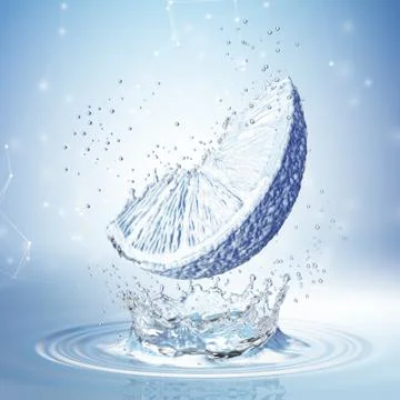 Lemon made out of water splashes. Blue background Stock-Illustration