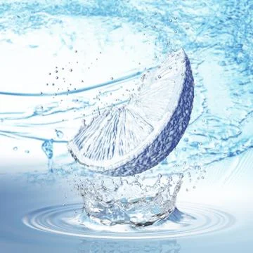 Lemon made out of water splashes. Blue background Stock Illustration