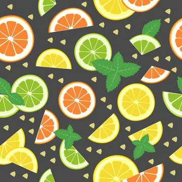 Lemon, Mandarin, lime slices, mint leaves, ginger slices Stock Illustration