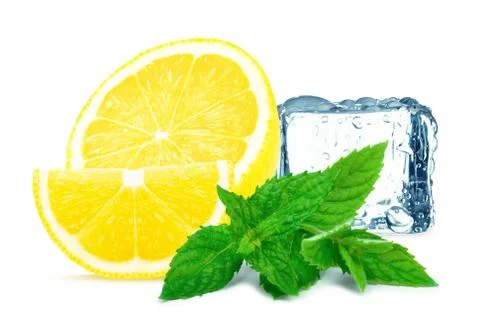 Lemon with mint and ice Stock Photos