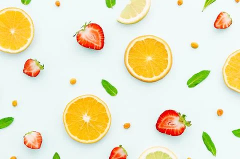 Lemon, mint and strawberry pattern Foto stock