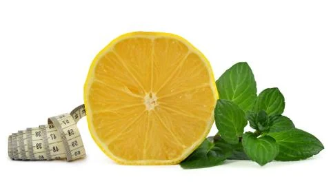 Lemon with mint leaves  Stock Photos