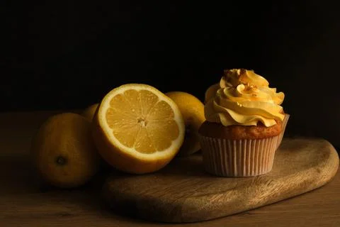 Lemon muffins on a dark background Stock-Fotos