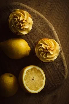 Lemon muffins on a dark background 스톡 사진
