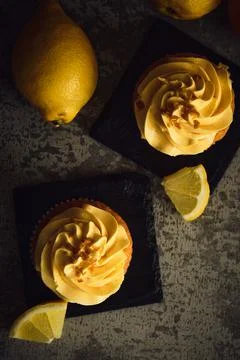 Lemon muffins on a dark background 스톡 사진