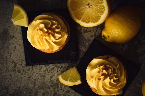 Lemon muffins on a dark background Stock-Fotos