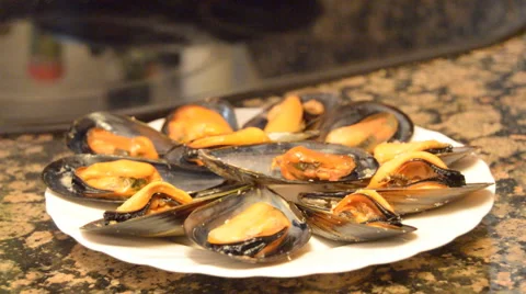 Lemon Over Mussels Stock Footage 55085856