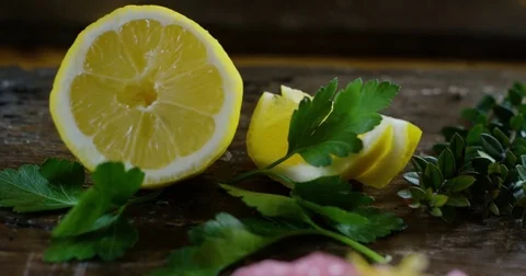 Lemon, Parsley and Meat Stock Footage 79448035