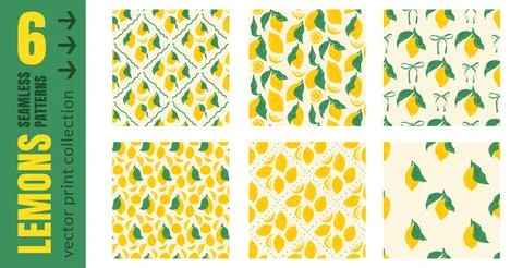 Lemon pattern collection with seamless crayon citrus motif on cream cover. Stock-Illustration