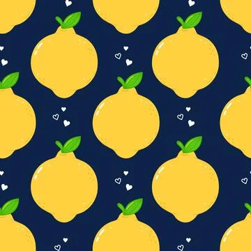 Lemon Pattern with Hearts on Navy Background Stock Illustration