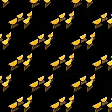 Lemon pattern lemon slices on black background, background, texture, pattern, Stock Illustration