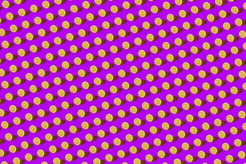 Lemon pattern on purple background. Pop art design, creative citruses. Yellow Stock Photos