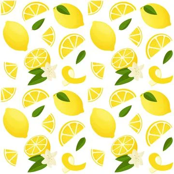 Lemon pattern. Seamless print of exotic tropical citrus fruit, zest and slice Stock Illustration