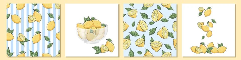 Lemon Patterns Elements Collection Stock Illustration