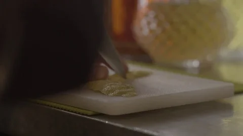 Lemon peel being cut with knife Stock Footage 73682856
