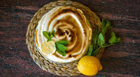 Lemon pie in a marmol table Stock Photos