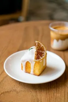 Lemon pound cake on white plate 写真素材