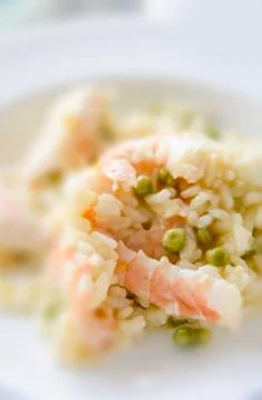 Lemon risotto with king prawns and peas 写真素材