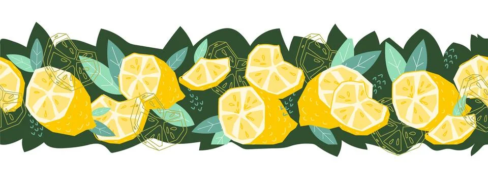 Lemon seamless border design for lemonade or juice, lemon packaging. Stock Illustration