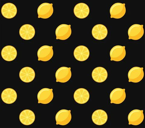Lemon Seamless Pattern on Black Background. Vector Illustrazione stock