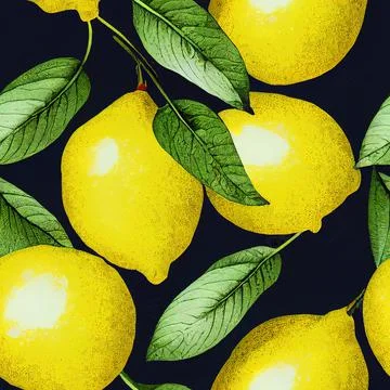 Lemon seamless pattern on black background Stock Illustration