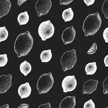 Lemon seamless pattern. Hand drawn vector fruit illustration on chalk board Stock Illustration