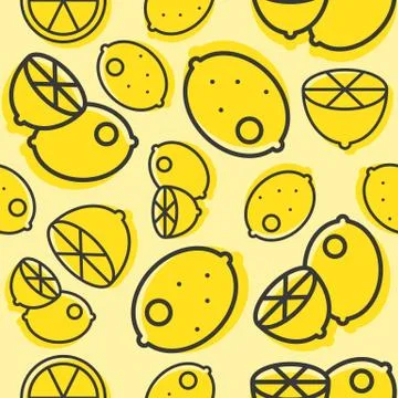 Lemon seamless pattern, outline vegetable wallpaper, vector illustration イラスト素材