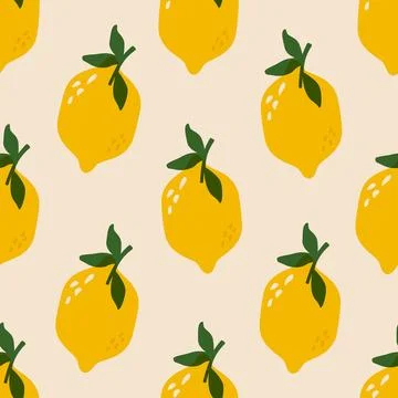 Lemon seamless pattern. Print with lemons, yellow citrus fruit with green Stock Illustration