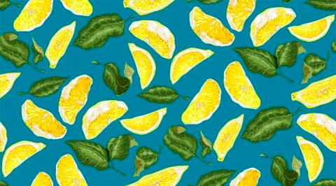 Lemon seamless pattern with slices and leaves. Pastel colors in vector graphi Stock Illustration