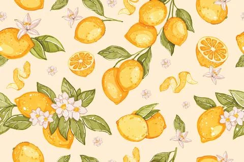 Lemon seamless pattern, vector watercolor hand drawn citrus texture Illustration