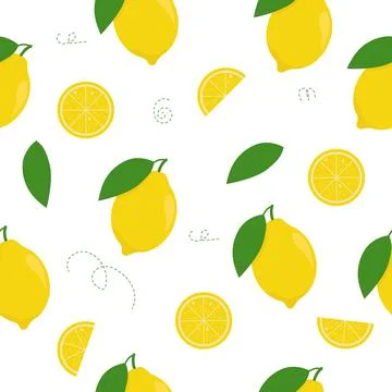 Lemon seamless vector pattern. Lemon wedges with leaves Illustrazione stock
