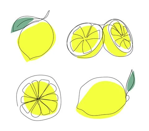 Lemon set. Continuous one line drawing. Stock Illustration