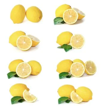 Lemon sets close up on white background. Stock Photos