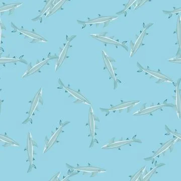 Lemon shark seamless pattern in scandinavian style. Marine animals background Illustrazione stock