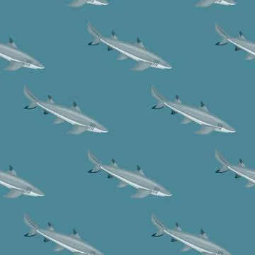 Lemon shark seamless pattern in scandinavian style. Marine animals background Stock Illustration