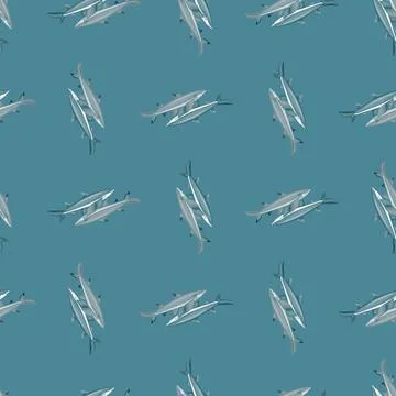 Lemon shark seamless pattern in scandinavian style. Marine animals background 스톡 일러스트