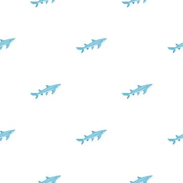 Lemon shark seamless pattern in scandinavian style. Marine animals background Illustrazione stock