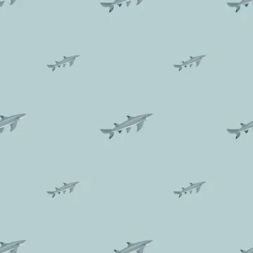 Lemon shark seamless pattern in scandinavian style. Marine animals background Illustrazione stock