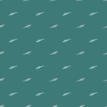 Lemon shark seamless pattern in scandinavian style. Marine animals background Illustrazione stock