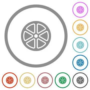 Lemon slice alternate flat icons with outlines Stock Illustration