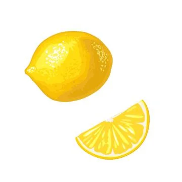 Lemon Slice and whole. Vector color flat engraving Illustrazione stock