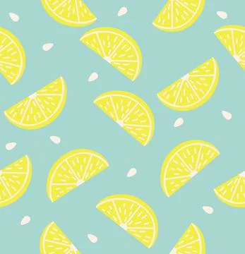 Lemon slice citrus blue background seamless pattern Illustrazione stock