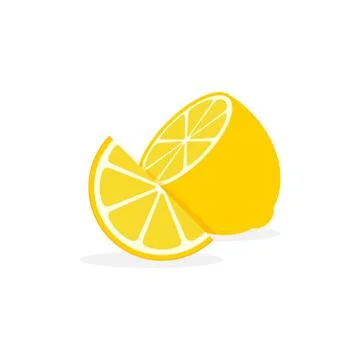 Lemon slice citrus fruit flat icon. Vector lemon half cut logo, yellow simple Stock Illustration