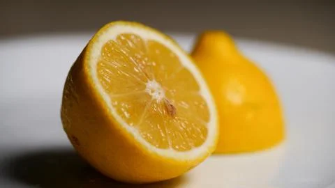 Lemon slice cut juice seed inside Stock Photos