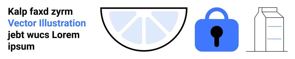 Lemon slice divided into segments, blue padlock with keyhole, and minimalisti Illustrazione stock