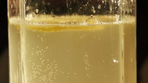 Lemon slice falling down in soda, slow motion, preparing lemonade Stock Footage 155792380