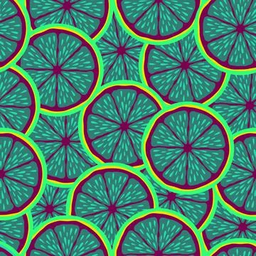 Lemon slice fruit citrus seamless bright pattern Stock Illustration