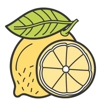 Lemon slice icon, doodle vector design. Stock Illustration