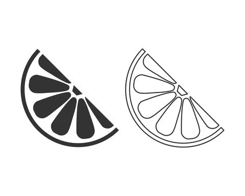 Lemon slice icon set. Vector. Grey filled shape, stroke line illustrations Stock Illustration