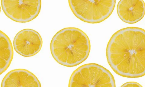 Lemon slice isolate seamless pattern. Top view with lemon on white background Stock Photos
